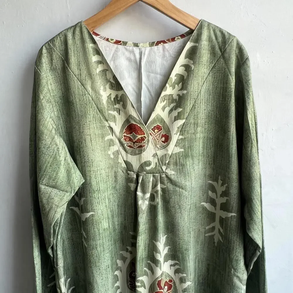 Unbranded Women's Size  XL 2XL XXL Pale Green Bohemian Maxi Dress Long Sleeve - Picture 7 of 9